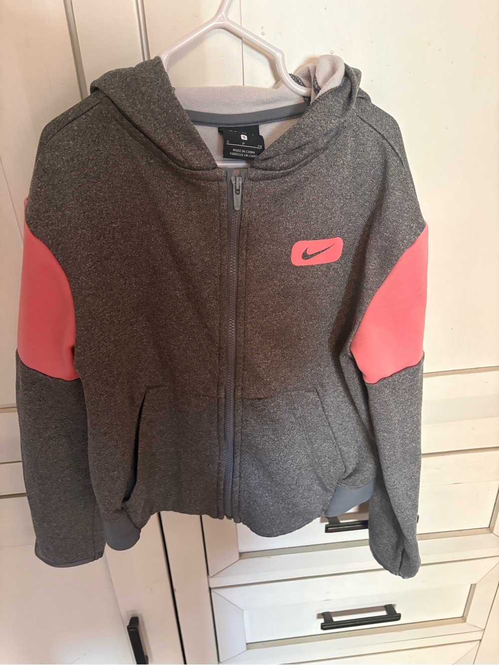 Nike Girls Dri-Fit Grey Hoodie Jacket with Pink Accents